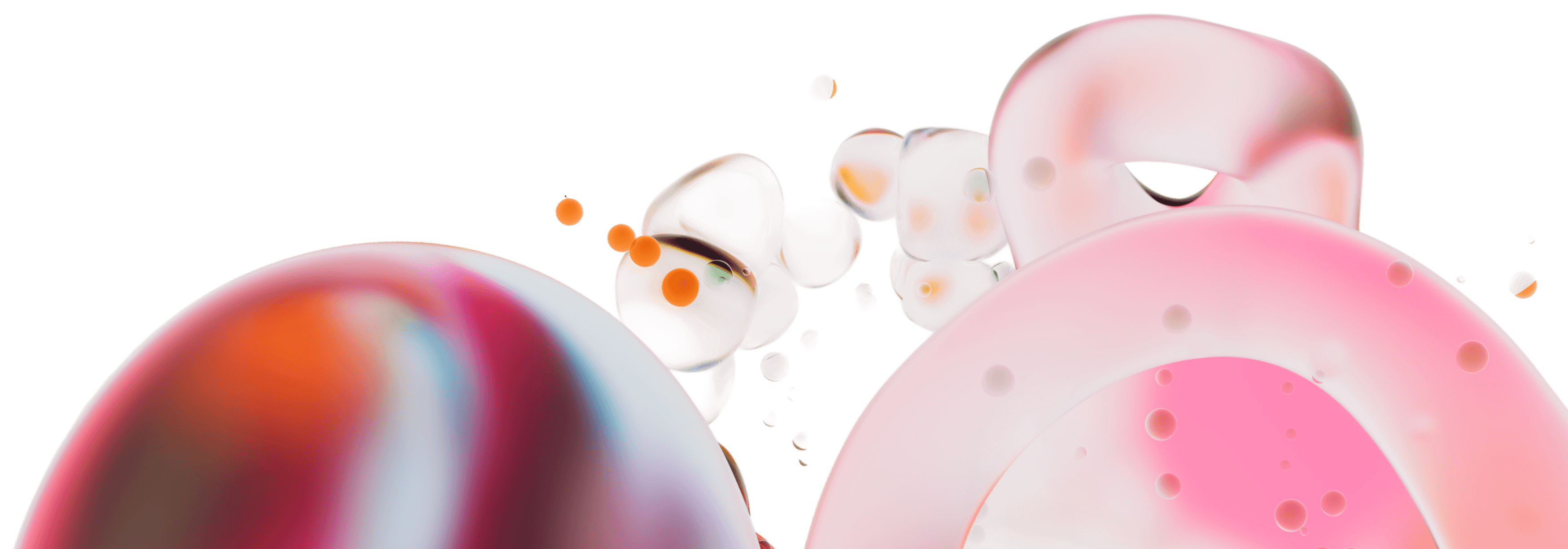 An abstract image of colorful, glossy, bubble-like shapes against a white background.