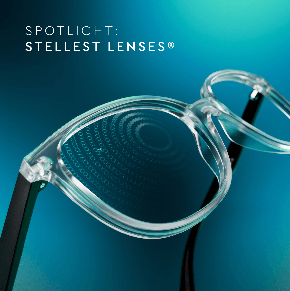 Stellest lenses on frames, against a green background