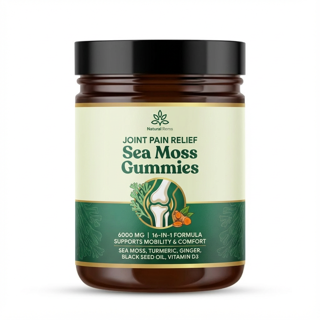 Jar of Sea Moss Gummies for joint pain relief.