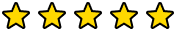 Five yellow stars with black outlines, representing a five-star rating.