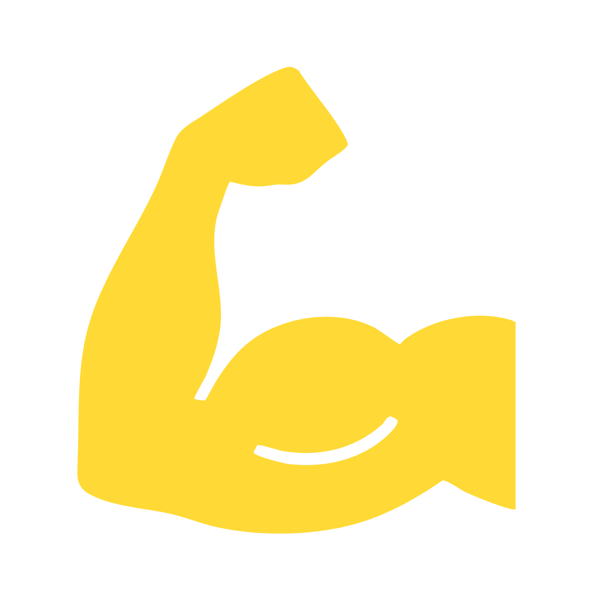 Yellow flexed bicep icon on a black background.