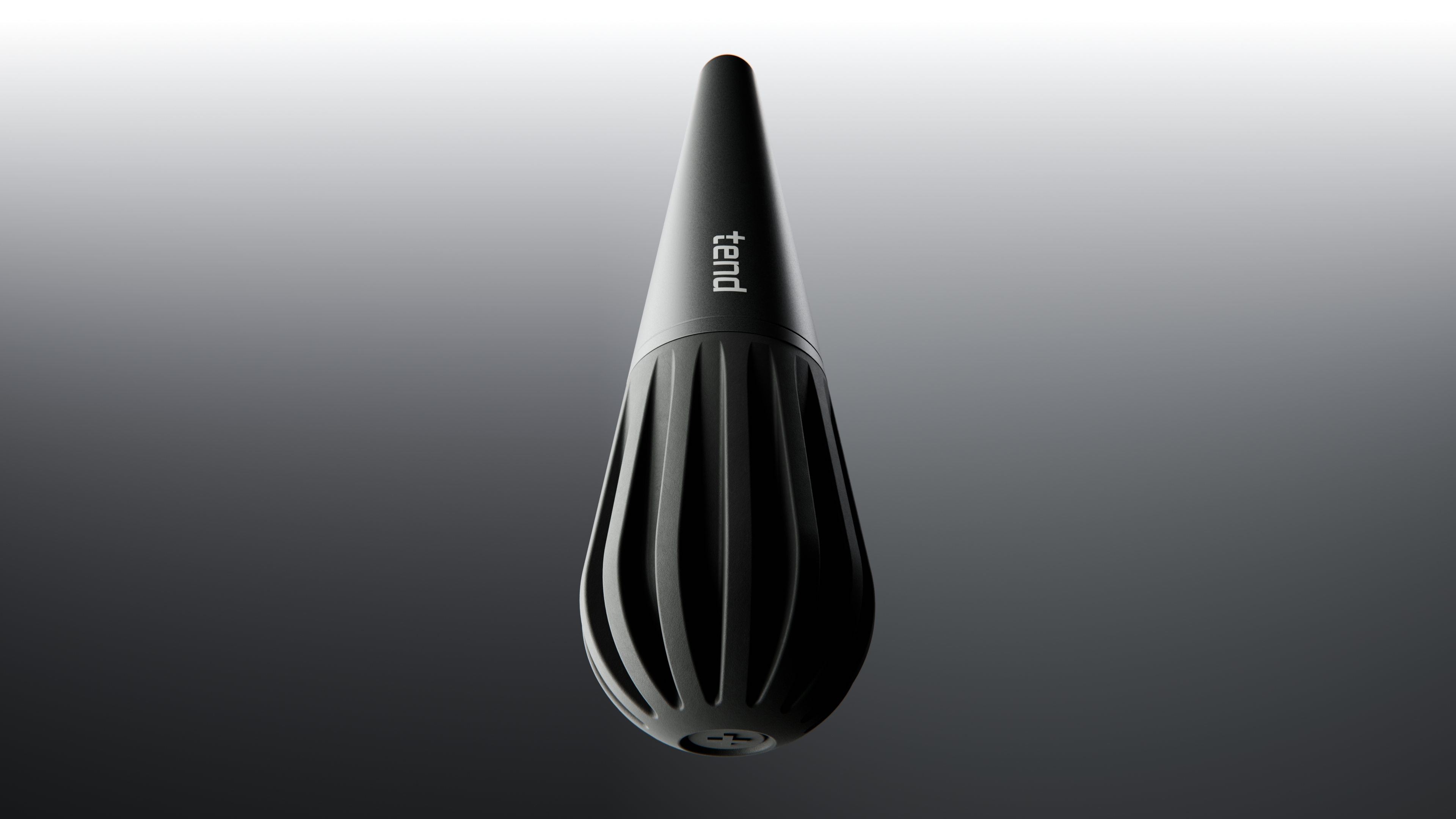 Black, pointed tool with ribbed grip and 'tend' logo on a gradient background.