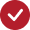 A black checkmark inside a red, pixelated octagonal shape on a black background.