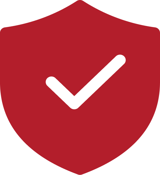 A red shield icon with a black checkmark in the center.