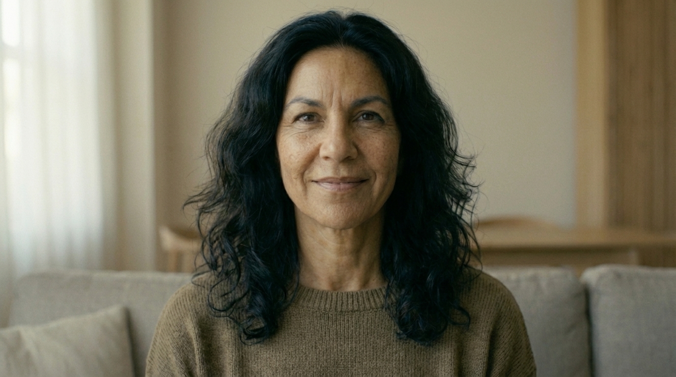 A smiling, middle-aged woman with dark, wavy hair looking directly into the camera.
