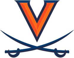 The University of Virginia Cavaliers logo, featuring an orange and blue V over two crossed sabres.