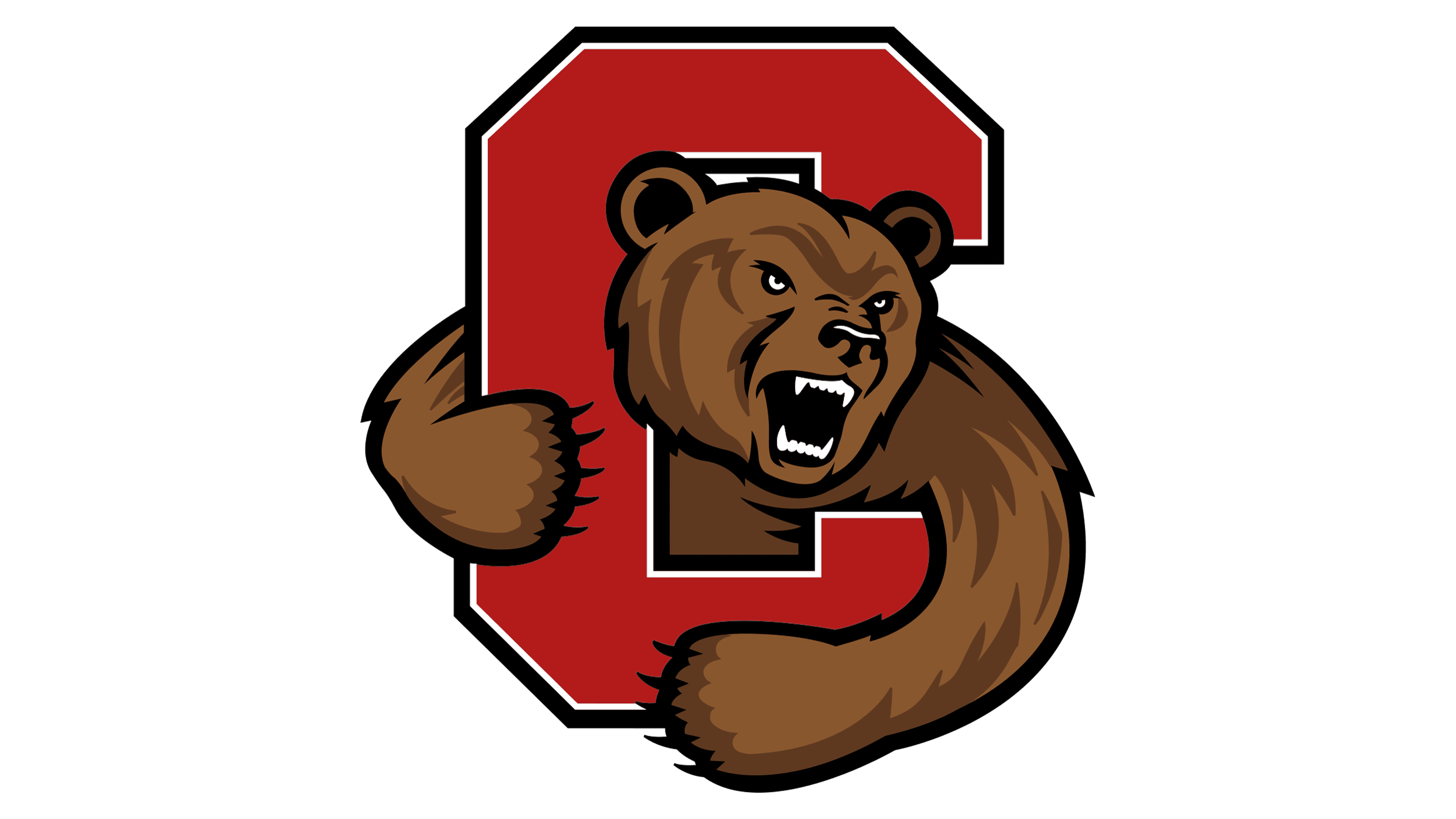 A logo of a roaring brown bear emerging from a large, red letter 'C'.