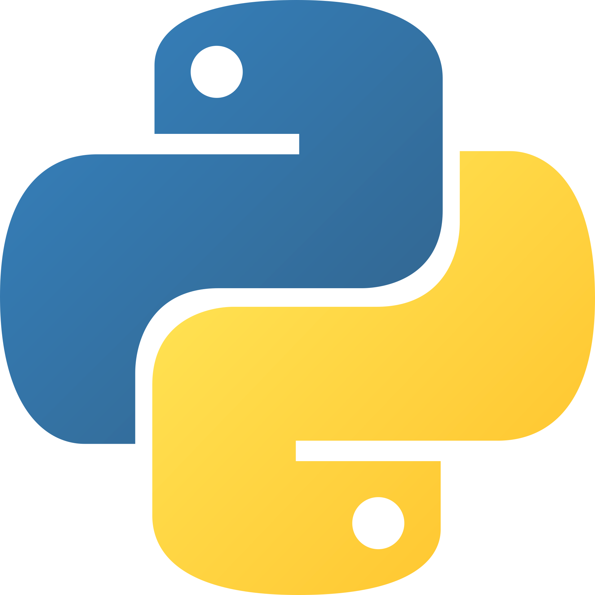 The official logo for the Python programming language, featuring two intertwined stylized snakes in blue and yellow.