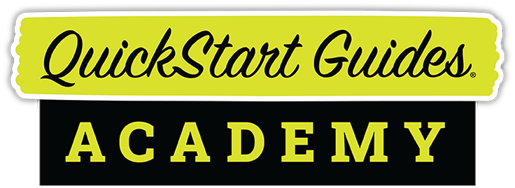 The QuickStart Guides Academy logo, featuring black and lime green text on corresponding backgrounds.