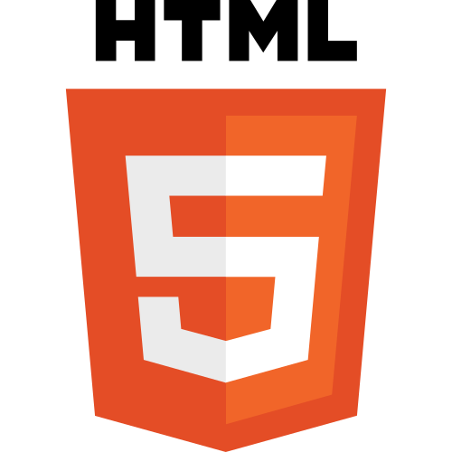 The official HTML5 logo, an orange shield with a white number 5 and the word HTML above.