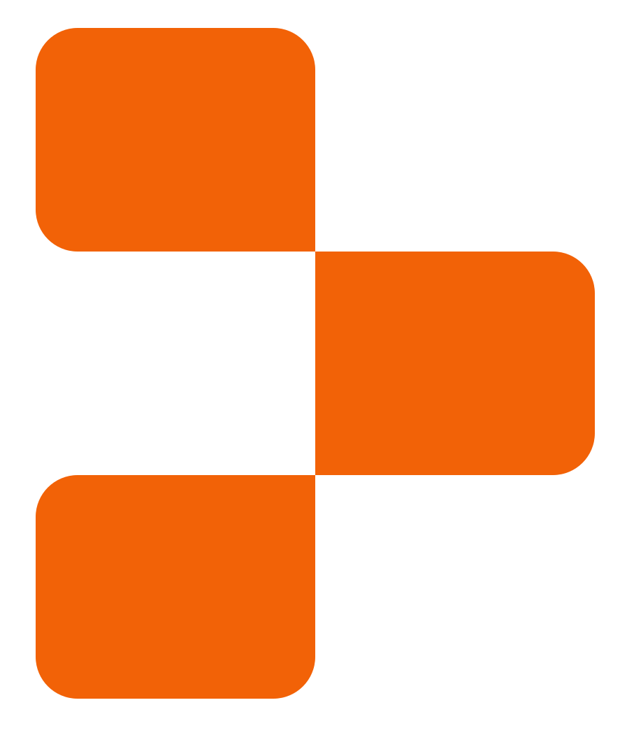 An abstract logo of three orange rounded rectangles arranged diagonally in a step-like pattern.