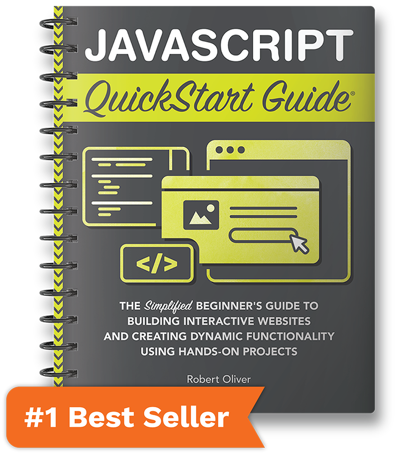 Cover of 'JavaScript QuickStart Guide' book with '#1 Best Seller' badge.