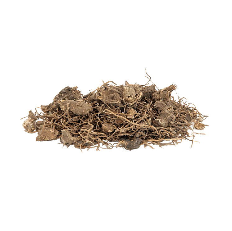 A pile of dried, fibrous plant roots isolated on a white background.