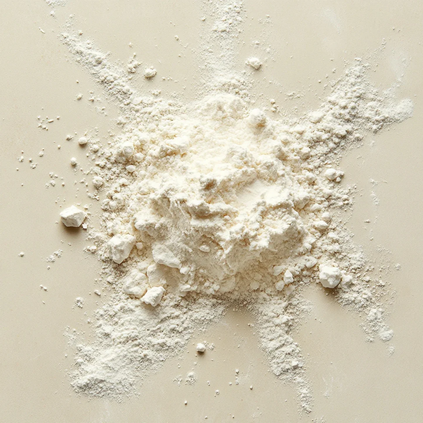 A pile of white powder spread on a surface.