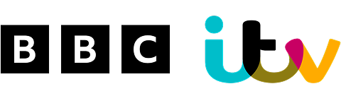 ITV logo with colorful letters on a white background.