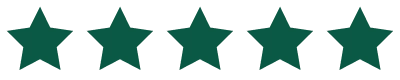 Five dark green stars in a row on a white background.