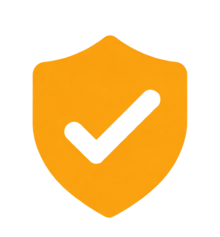 An orange shield icon with a white checkmark in the center.