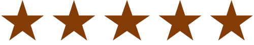 Five brown stars in a row on a transparent background.