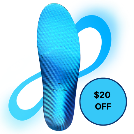 Blue insole with a $20 off discount displayed.