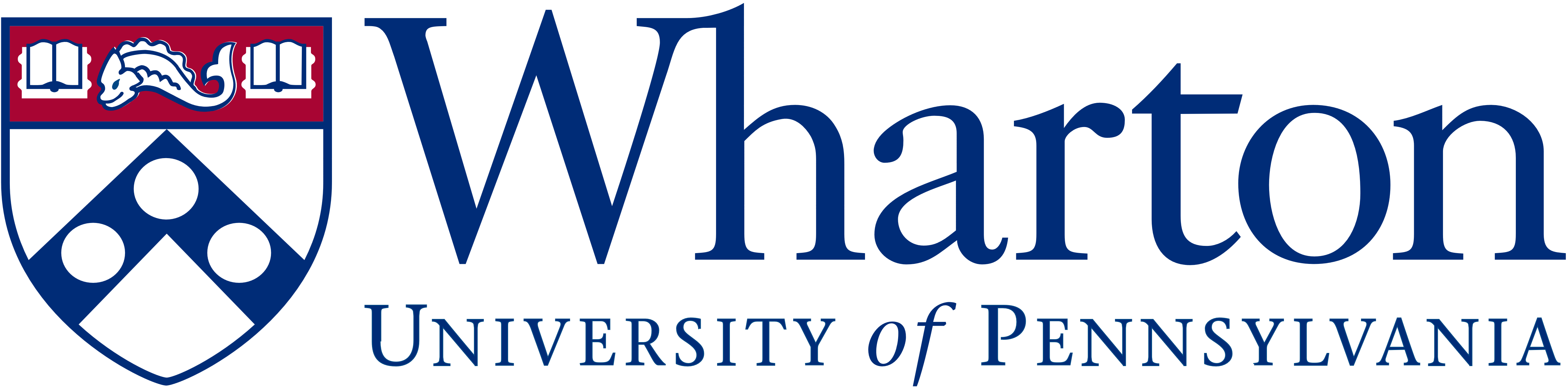'Wharton School logo featuring a shield and text.'