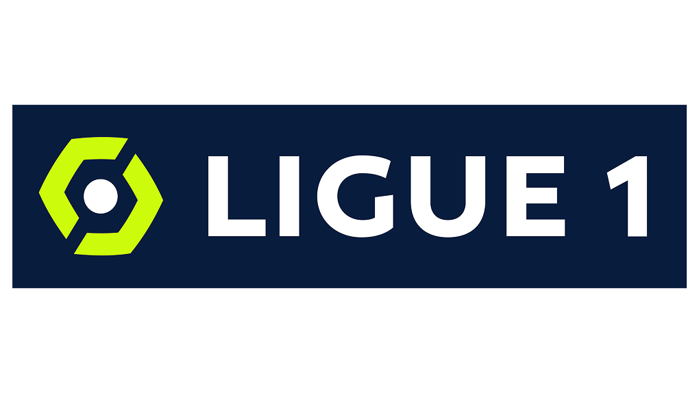 Ligue 1 logo with green hexagon and white text on a dark blue background.