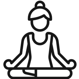 Line drawing of a person meditating in a seated position.