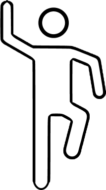 Black and white illustration of a person holding a camera.
