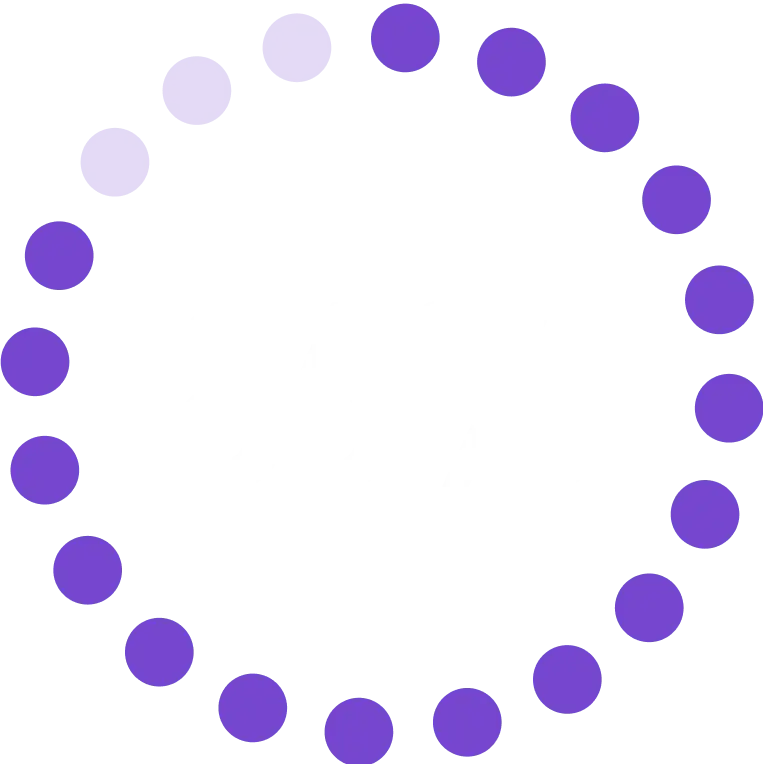 Purple dotted circle with '86%' in the center on black background.