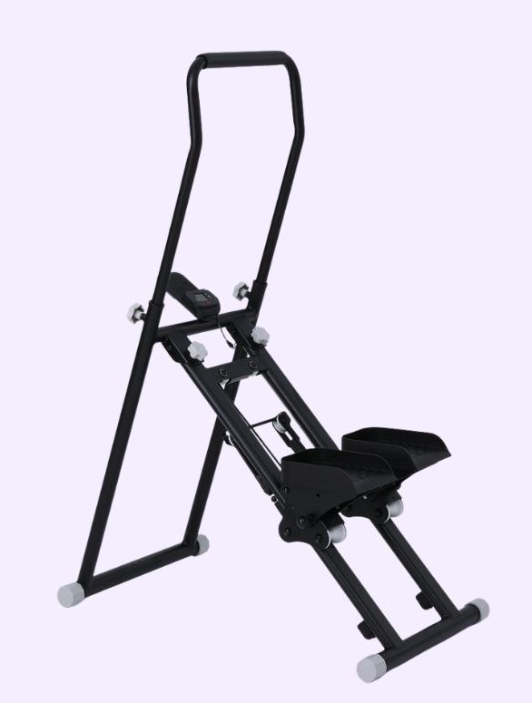 Black stepper machine on a light purple background.