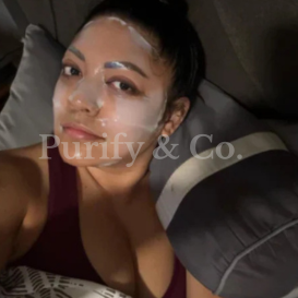 Person lying down with a face mask, watermark 'Purify & Co.' visible.