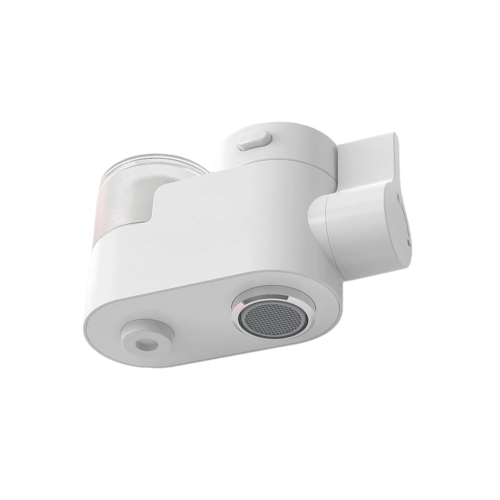 White, modern electronic device with cylindrical and rectangular components.