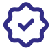 Blue checkmark icon inside a star-shaped outline.