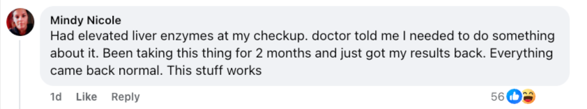 Comment about health improvement with emoji reactions.