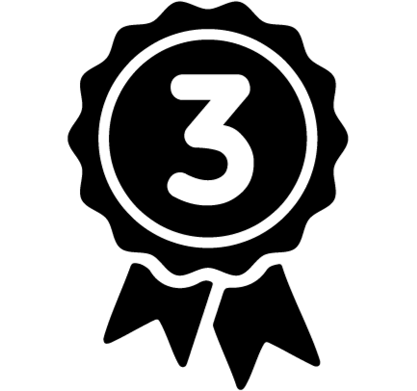 A white number three on a black background.