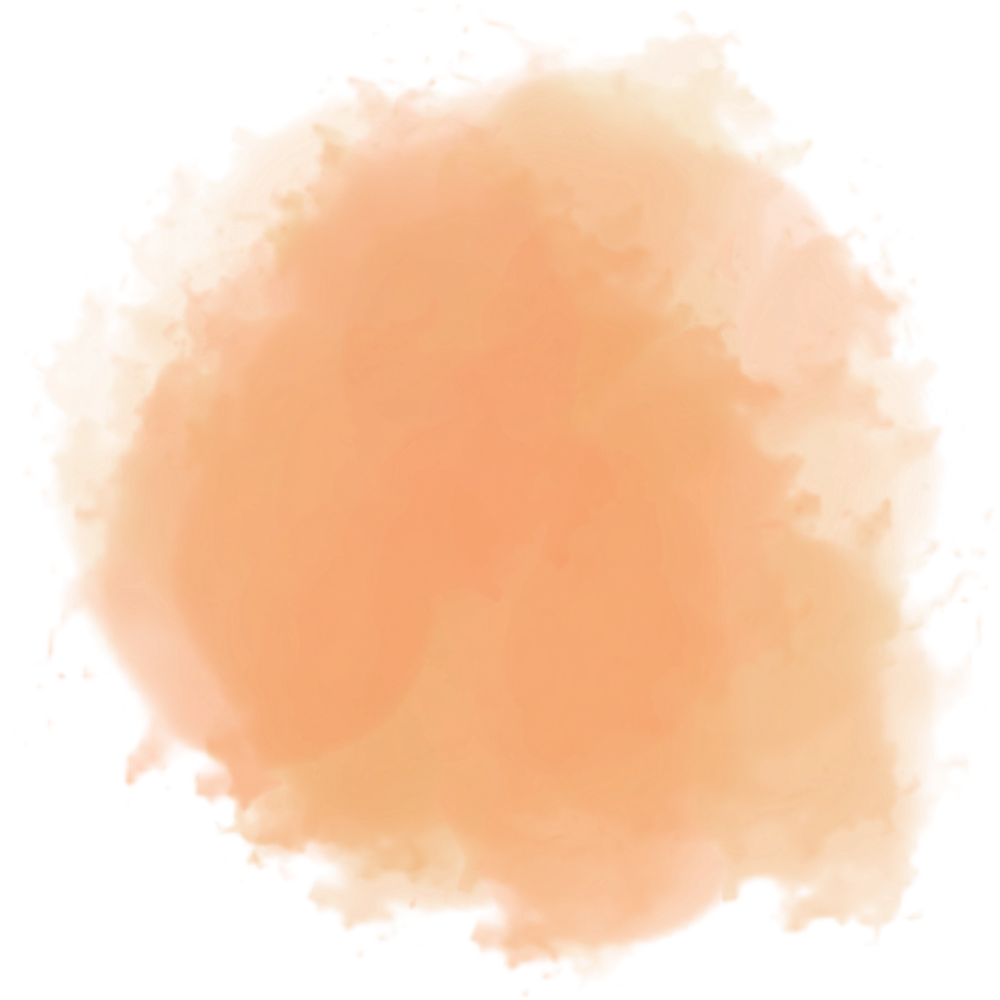 An abstract, light orange watercolor splotch on a white background.
