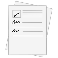 A simple illustration of a document or resume with placeholder text and a photo box.