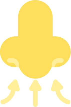 Yellow abstract shape with three arrows pointing upwards.