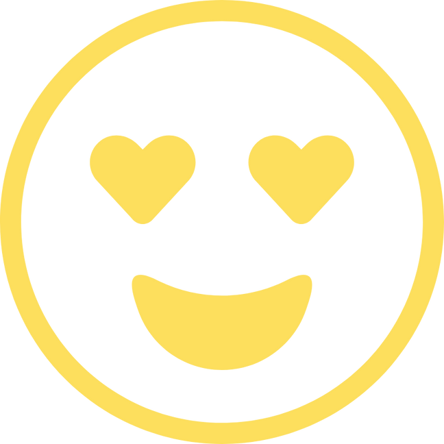 Yellow smiley face with heart-shaped eyes and a wide smile.