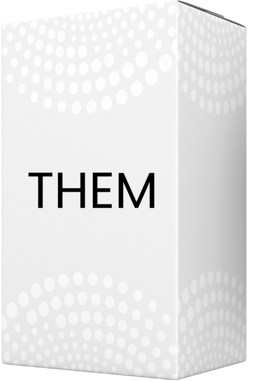 White box with 'THEM' text and dotted pattern.
