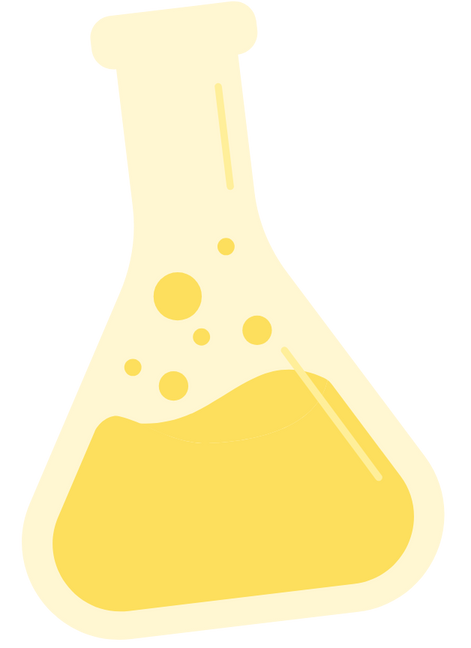 Illustration of a yellow liquid in a laboratory flask.