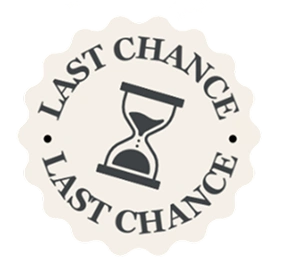 A circular badge with an hourglass icon and the words 'Last Chance.'