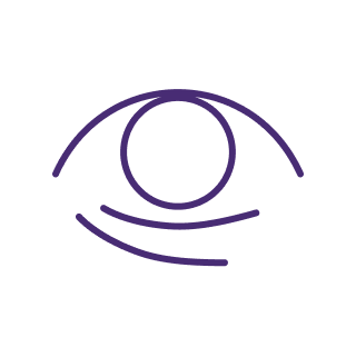 Purple line drawing of a stylized eye on a white background.