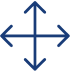 Blue four-way arrow icon on a transparent background.