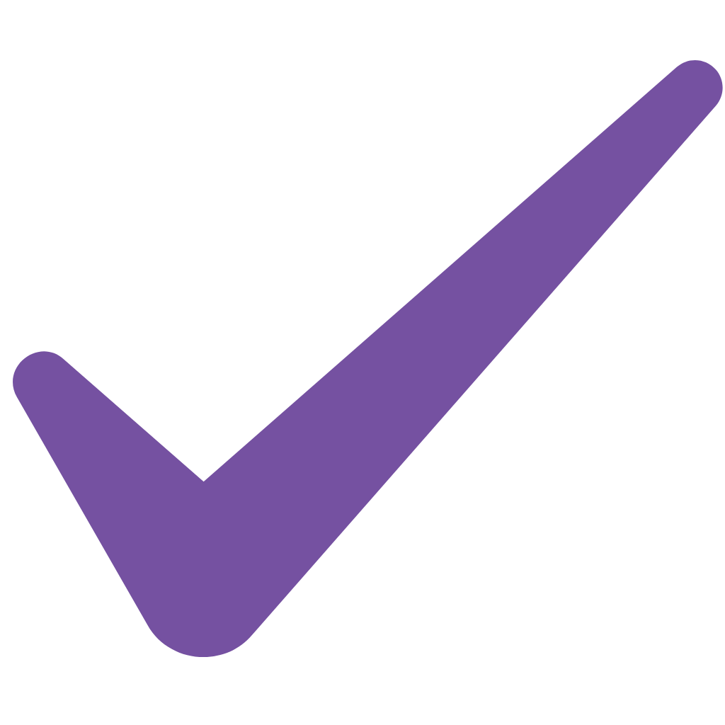 A purple checkmark on a white background.