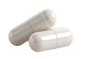 Two white capsules against a plain background.