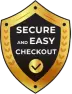 A gold and black shield-shaped badge that reads 'Secure and Easy Checkout' with a checkmark symbol.