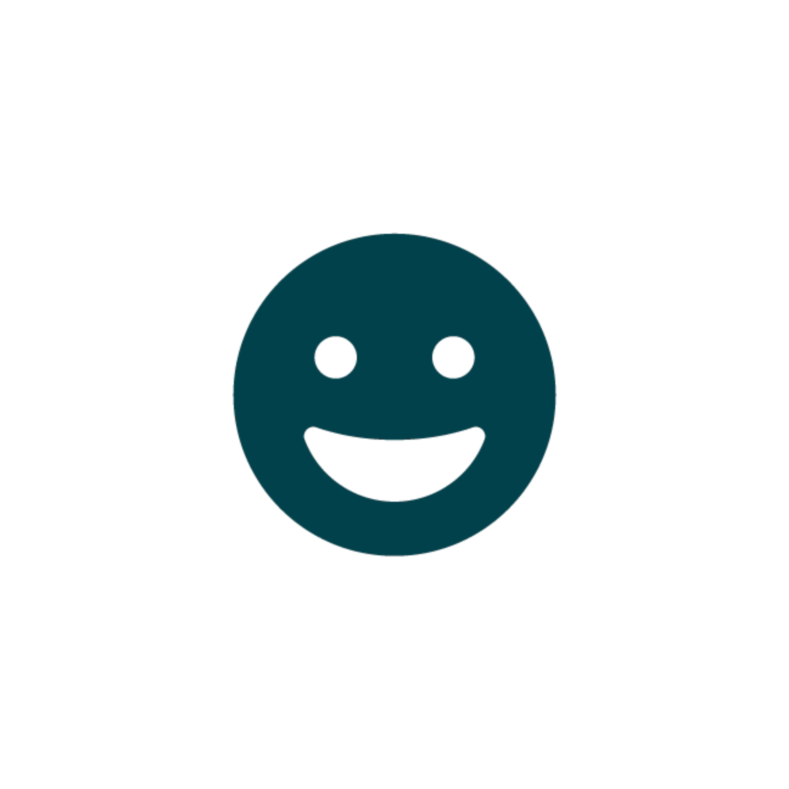 A simple smiling face icon on a transparent background.