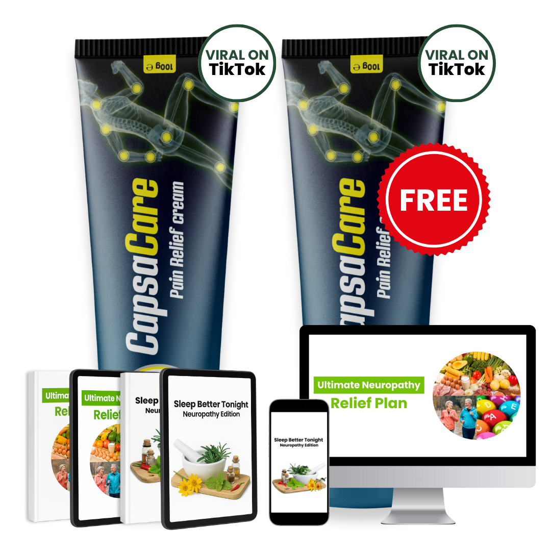 CapsaCare pain relief cream tubes with digital content and booklets.
