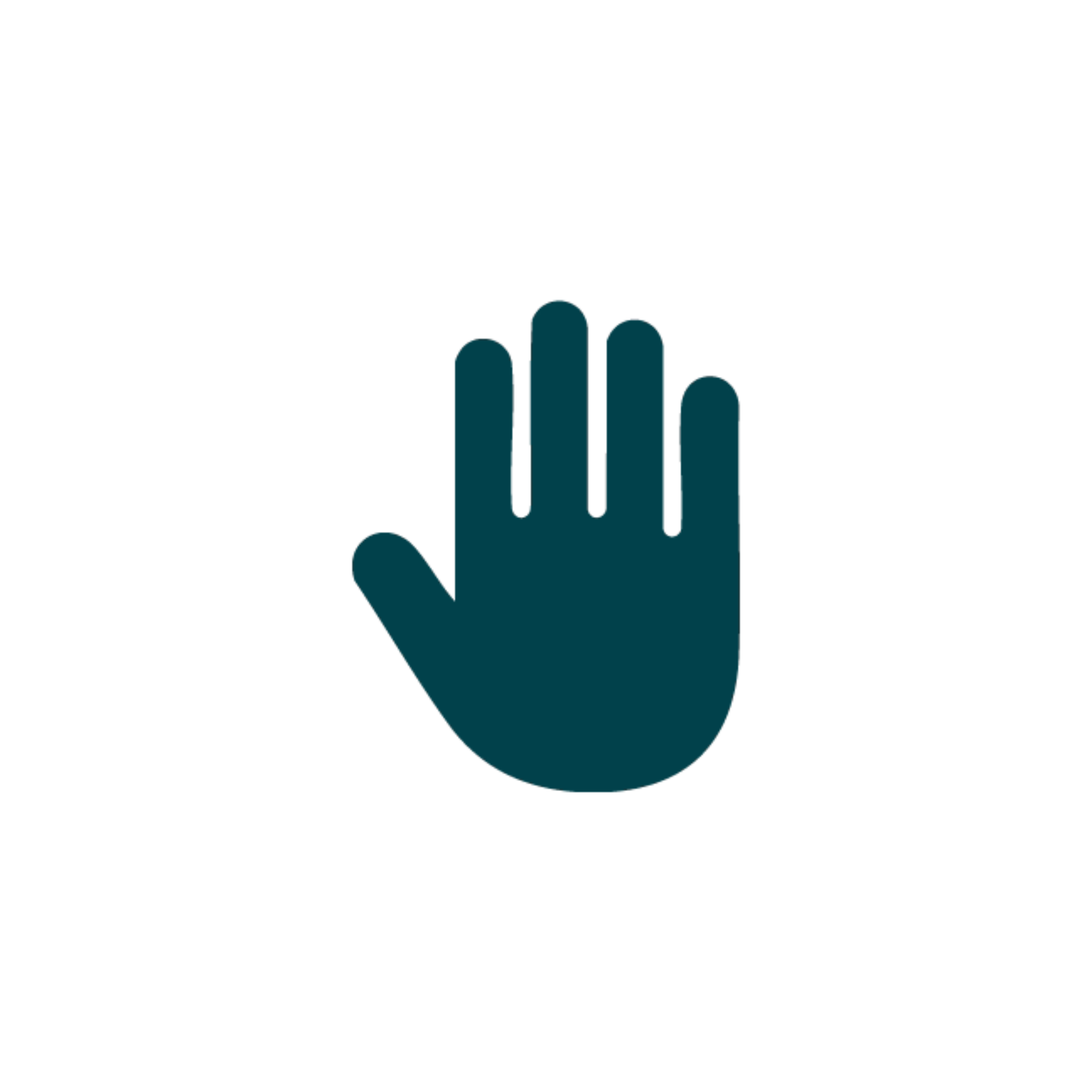 Silhouette of an upraised hand on a transparent background.