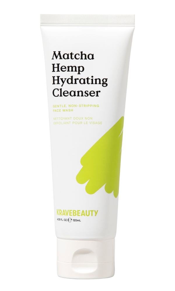 Tube of Matcha Hemp Hydrating Cleanser with green design.